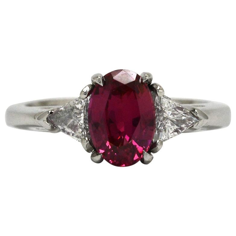 1.37 Carat Pink Sapphire 3 Stone Engagement Ring For Sale