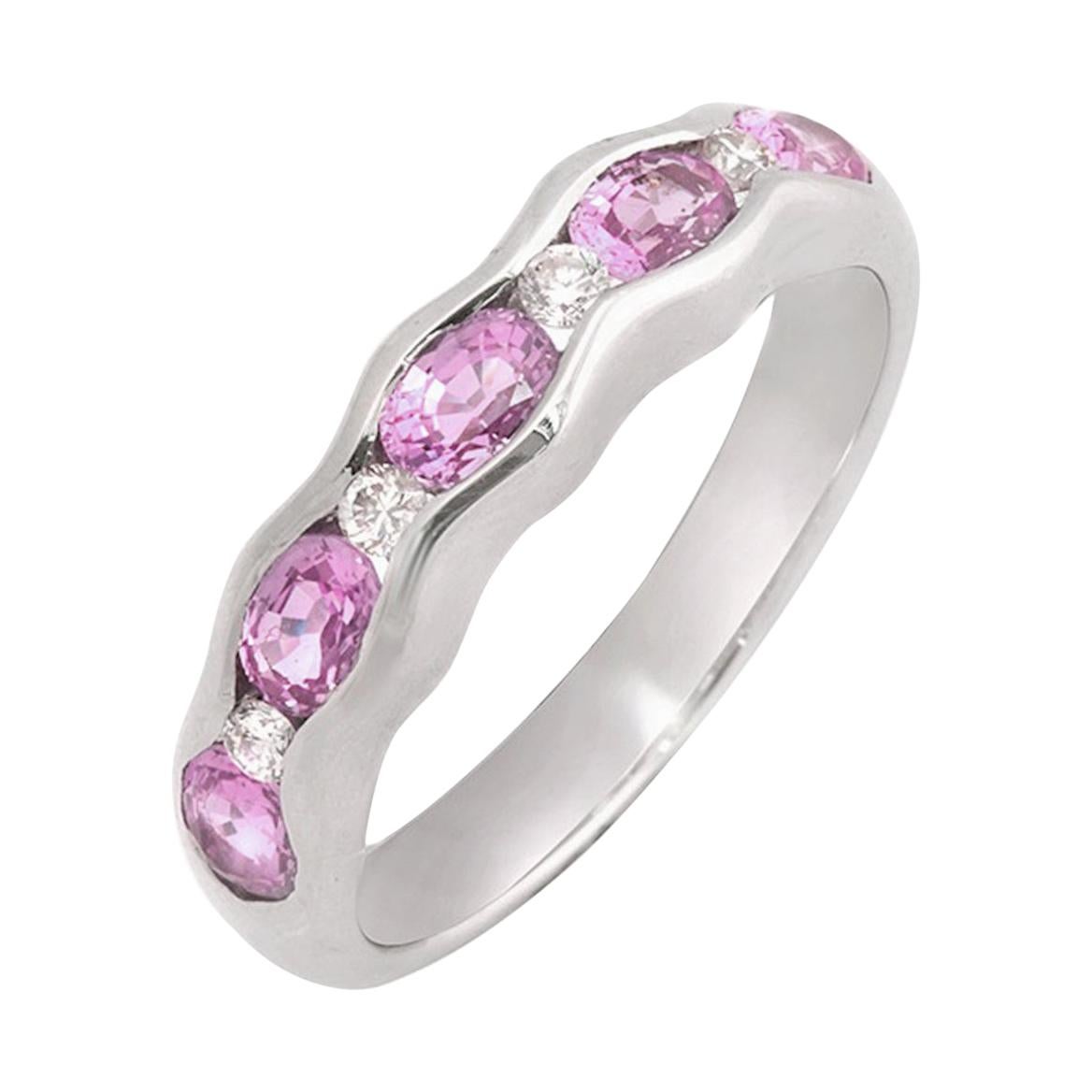 1.37 Carat Pink Sapphire and 0.14 Carat Diamonds 18 Karat Gold Wedding Band Ring For Sale