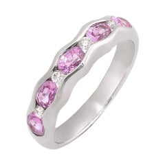 Alliance en or 18 carats avec saphir rose de 1,37 carat et diamants de 0,14 carat