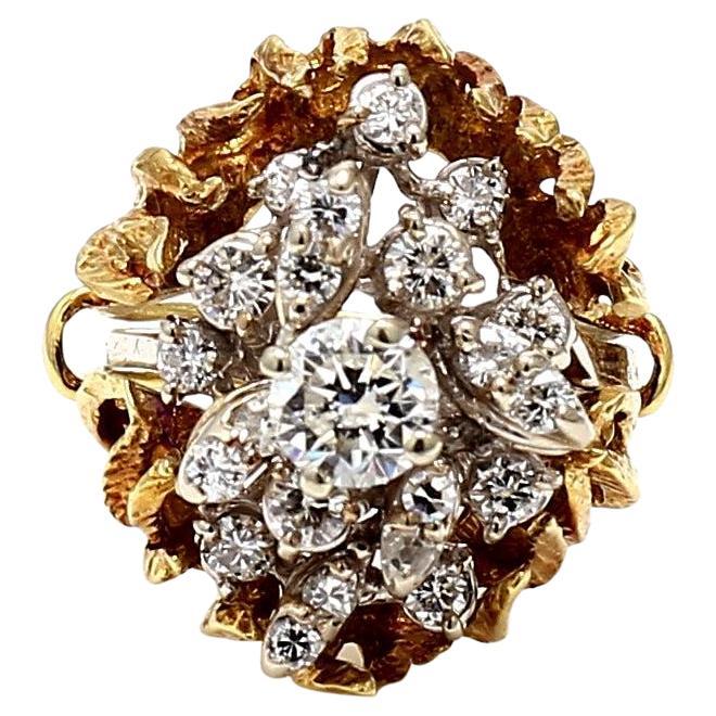 1.37 Carat Round Brilliant Diamond 18 Karat Two Tone Gold/Platinum Cocktail Ring