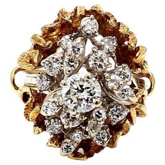 Bague cocktail en or bicolore 18 carats et platine avec diamants brillants ronds de 1,37 carat
