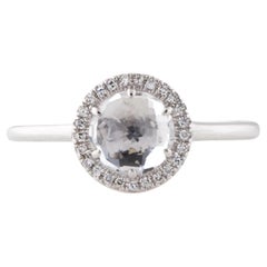 1.37 Carat Round White Topaz & Diamond White Gold Ring