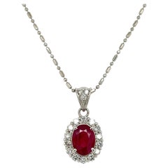 1.37 Carat Ruby and Diamond Platinum Link Chain Pendant Necklace