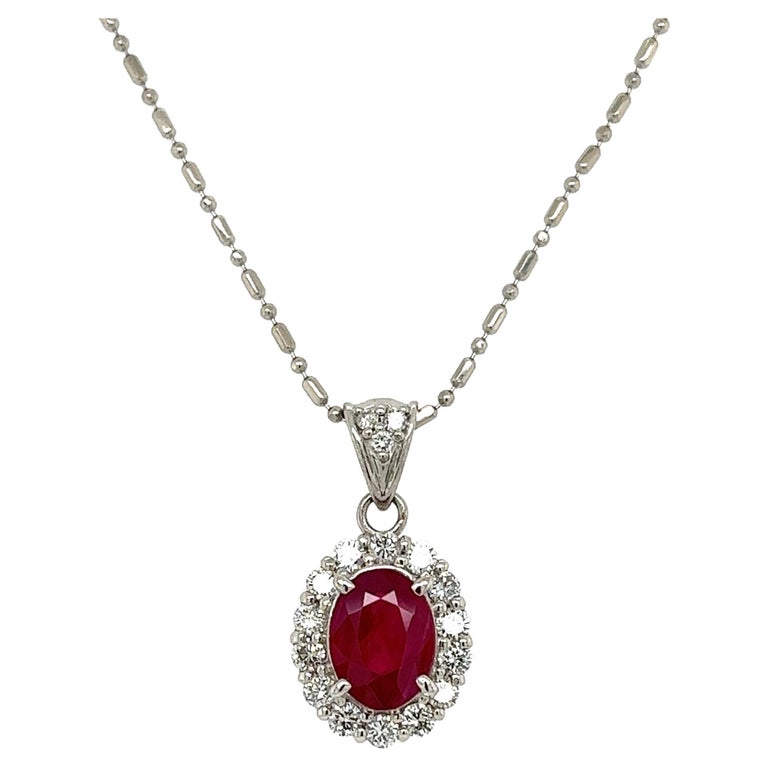 1.37 Carat Ruby and Diamond Platinum Link Chain Pendant Necklace For ...