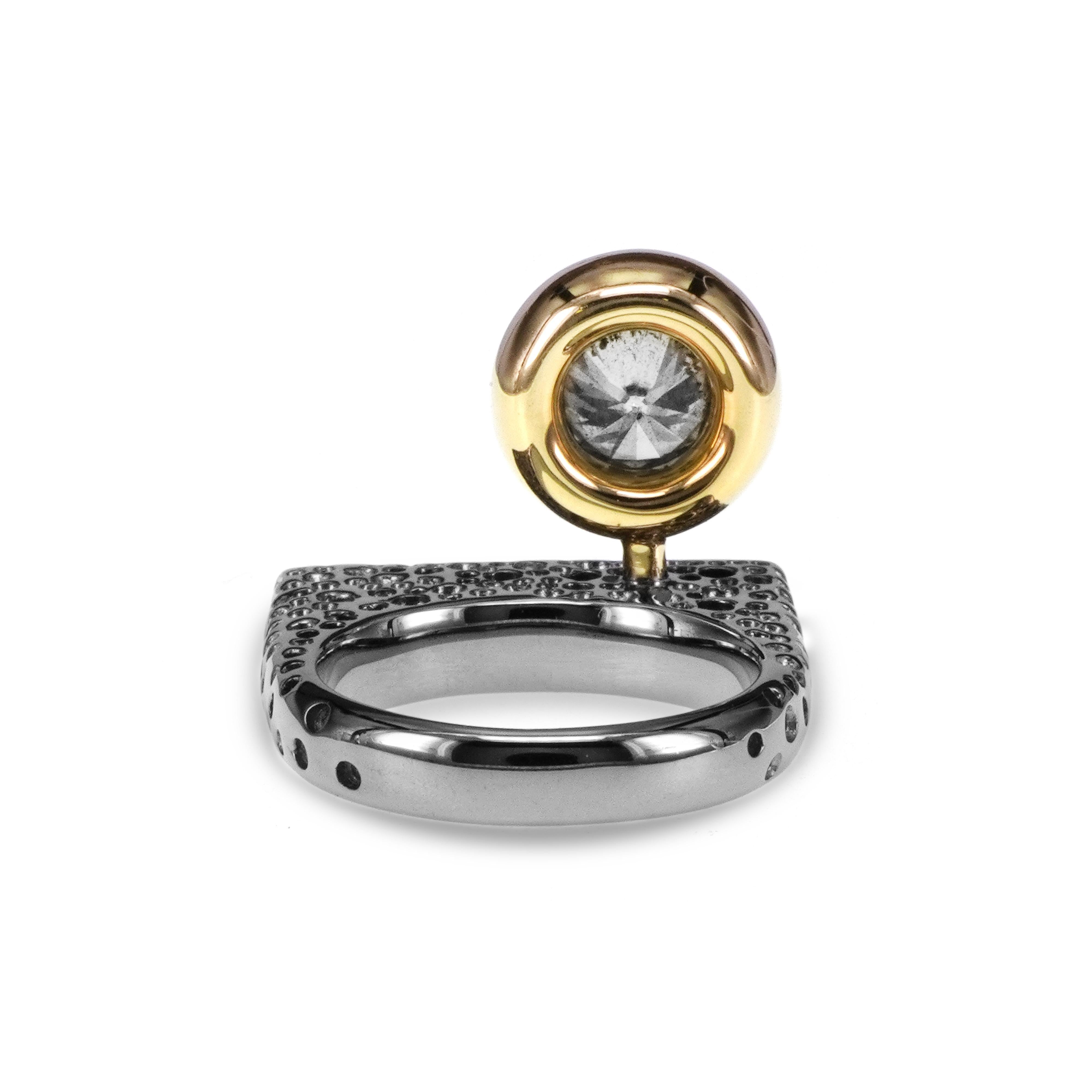 Art Nouveau 1.37 Carat Salt and Pepper Diamond Set in 19.08 Grams 18 Karat Designer Ring For Sale