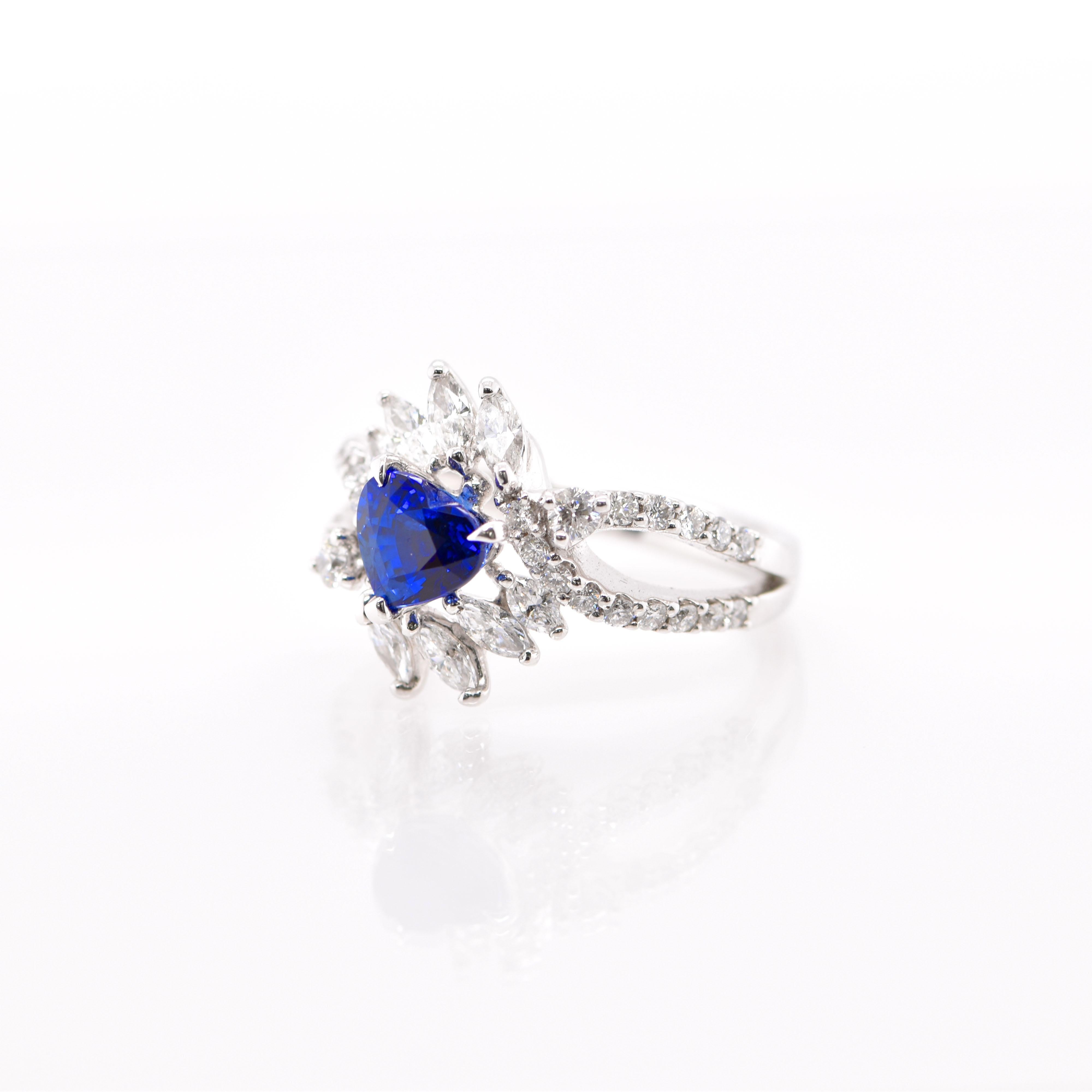 Heart Cut 1.37 Carat Sapphire and Diamond Engagement Ring Set in Platinum