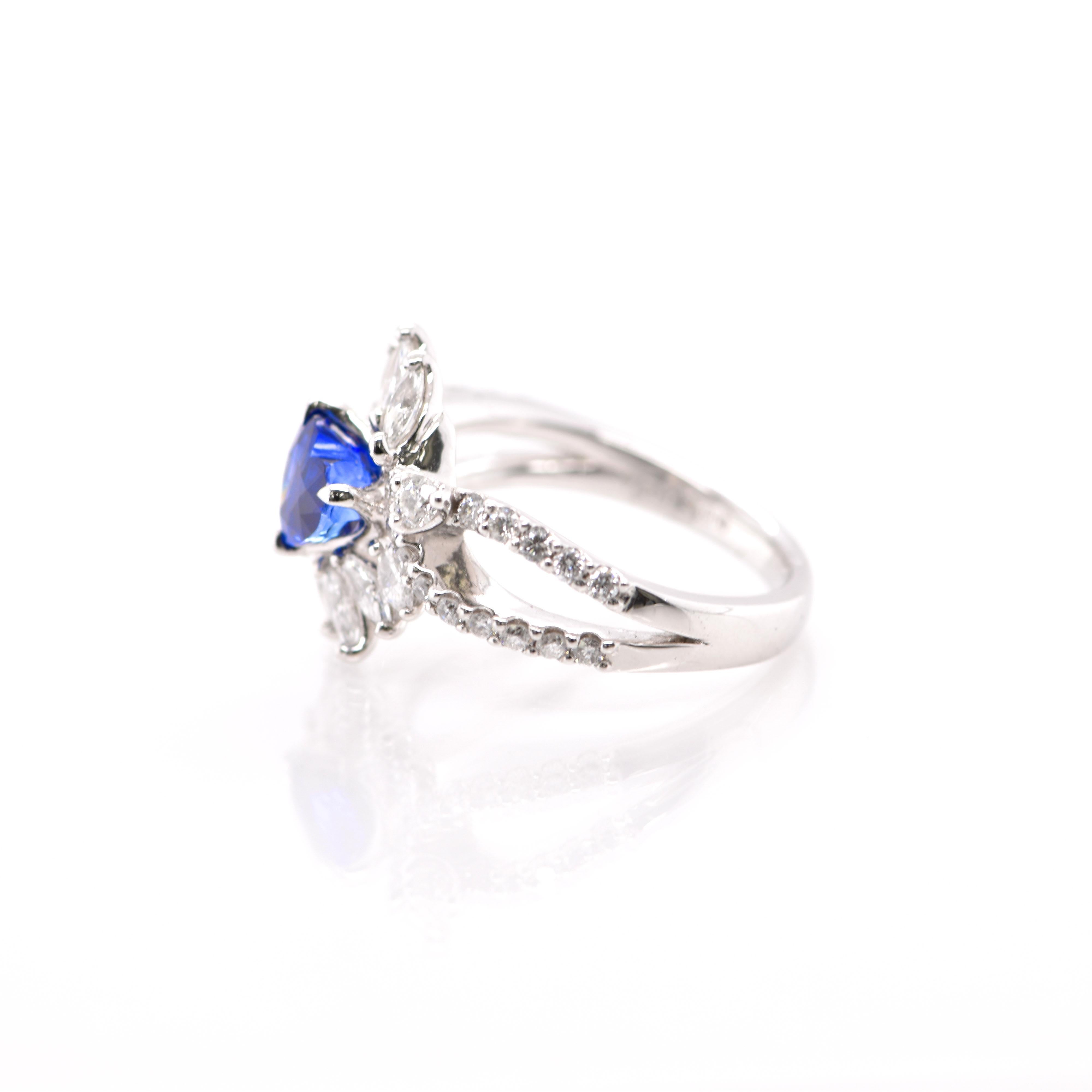 1.37 Carat Sapphire and Diamond Engagement Ring Set in Platinum 1