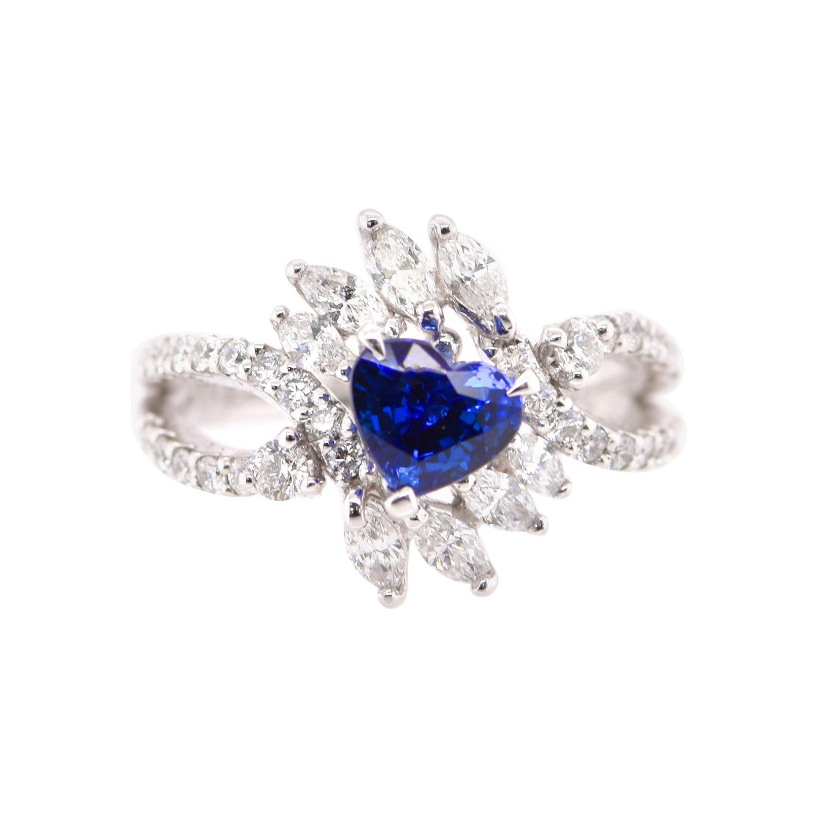 1.37 Carat Sapphire and Diamond Engagement Ring Set in Platinum