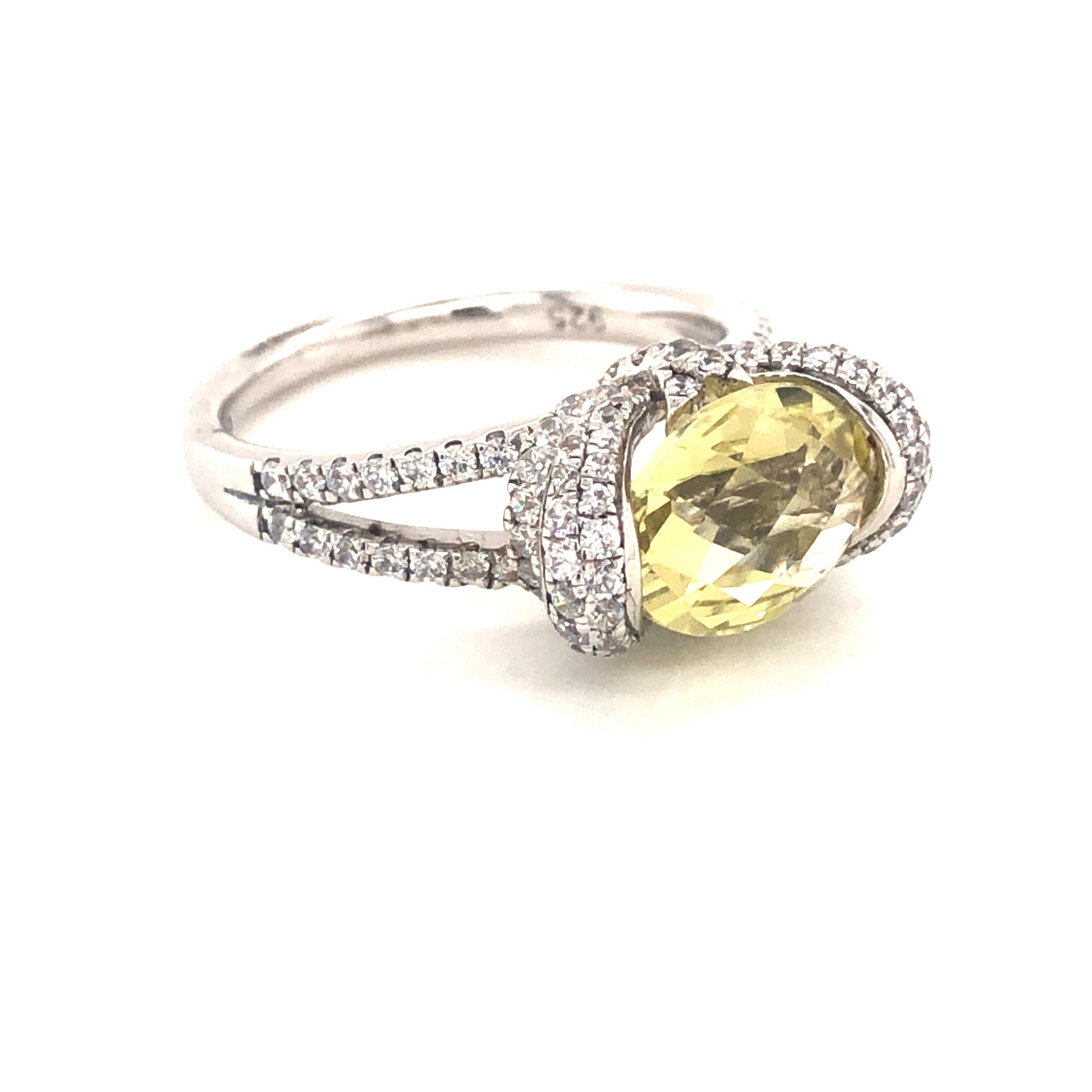 Anillo de compromiso de novia de plata de ley con citrino limón de 1,37 quilates y talla cojín de fantasía Art Decó en venta