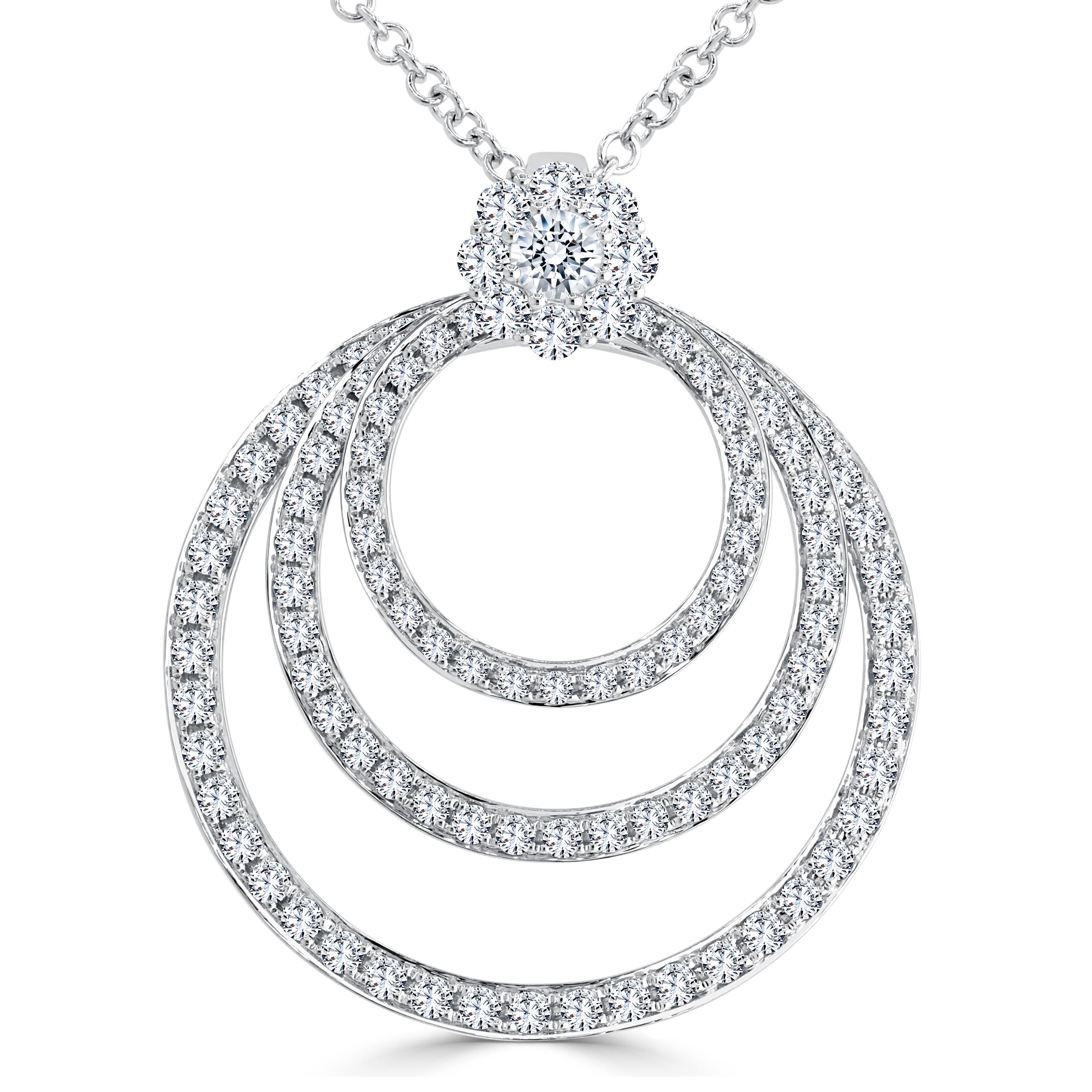Women's 1.37 Carat Three-Tier Circle Diamond Pendant in 14k White Gold ref2298 For Sale