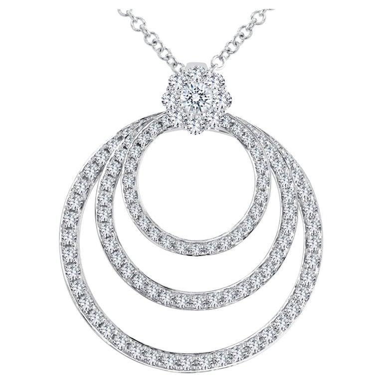 1.37 Carat Three-Tier Circle Diamond Pendant in 14k White Gold For Sale