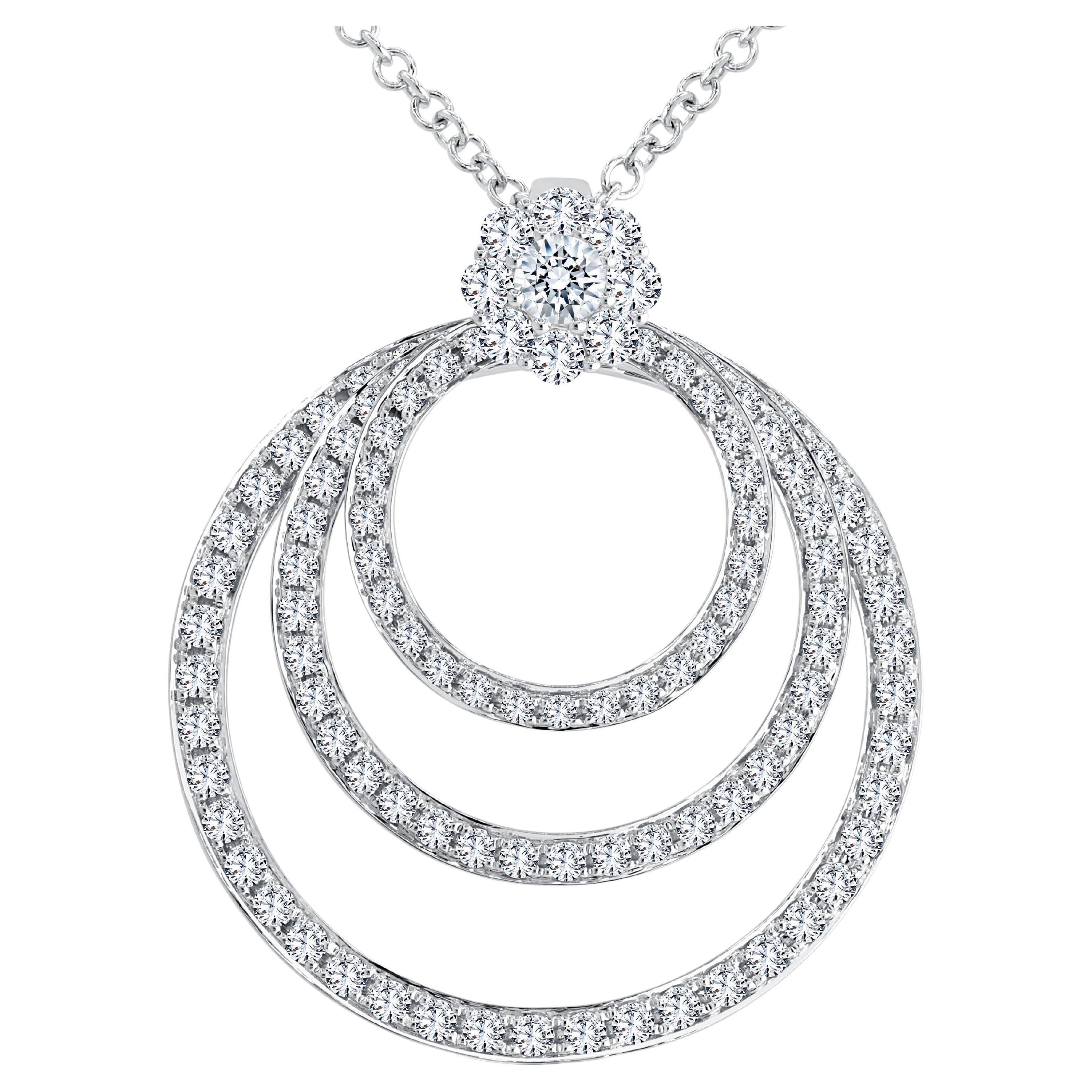 Colgante de oro blanco de 14 quilates con tres círculos de diamantes de 1,37 quilates ref2298
