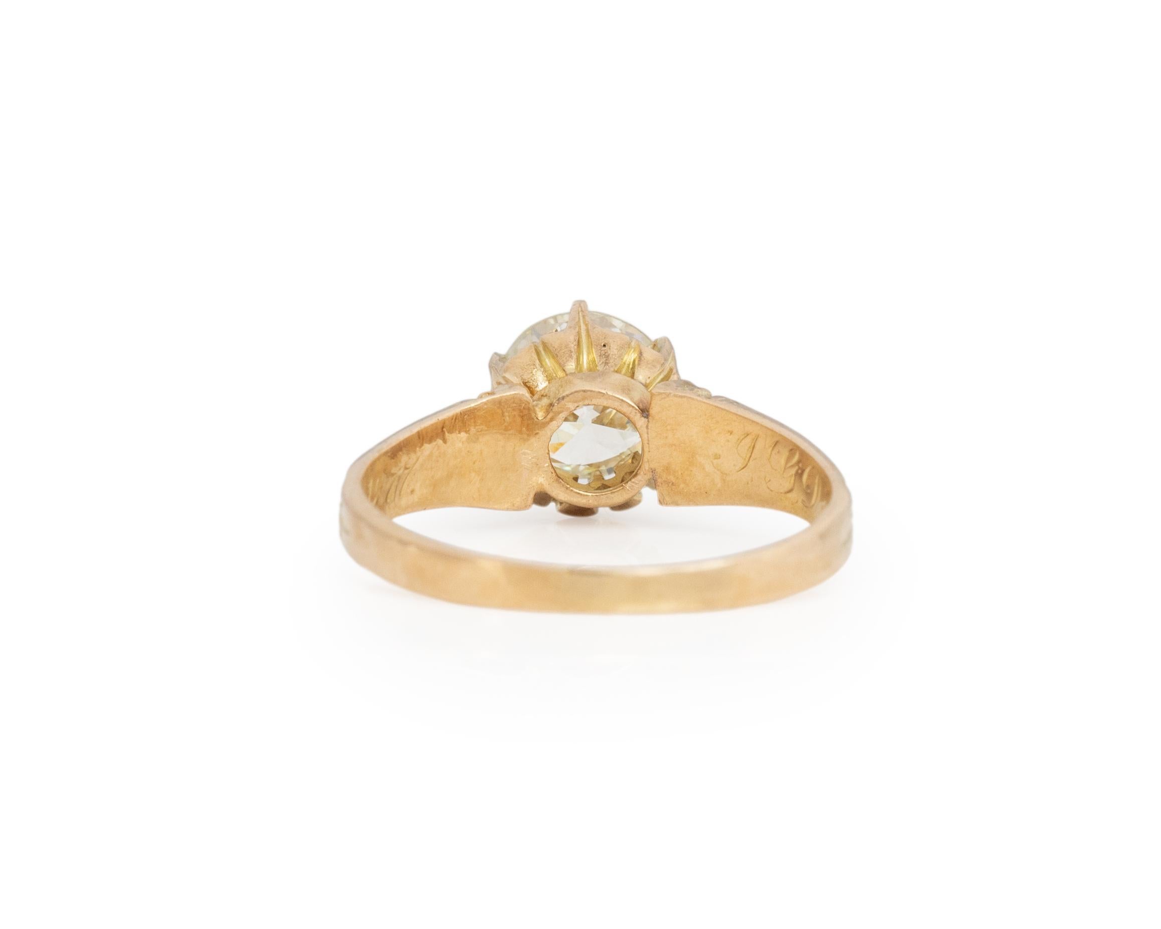 1.37 Carat Victorian Diamond 14 Karat Yellow Gold Engagement Ring In Good Condition In Hicksville, NY