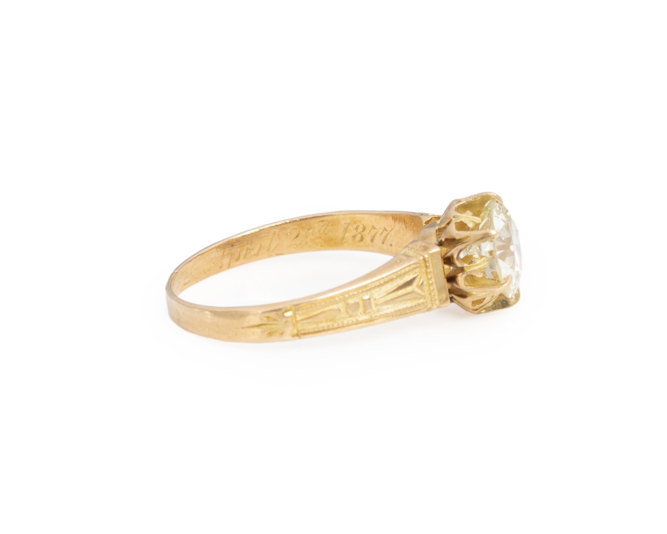 Women's 1.37 Carat Victorian Diamond 14 Karat Yellow Gold Engagement Ring