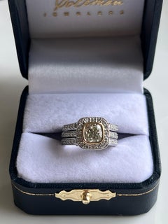1.37 Carat Yellow-Brown Diamond 18K Two Tone Engament Ring & Diamond Band Set