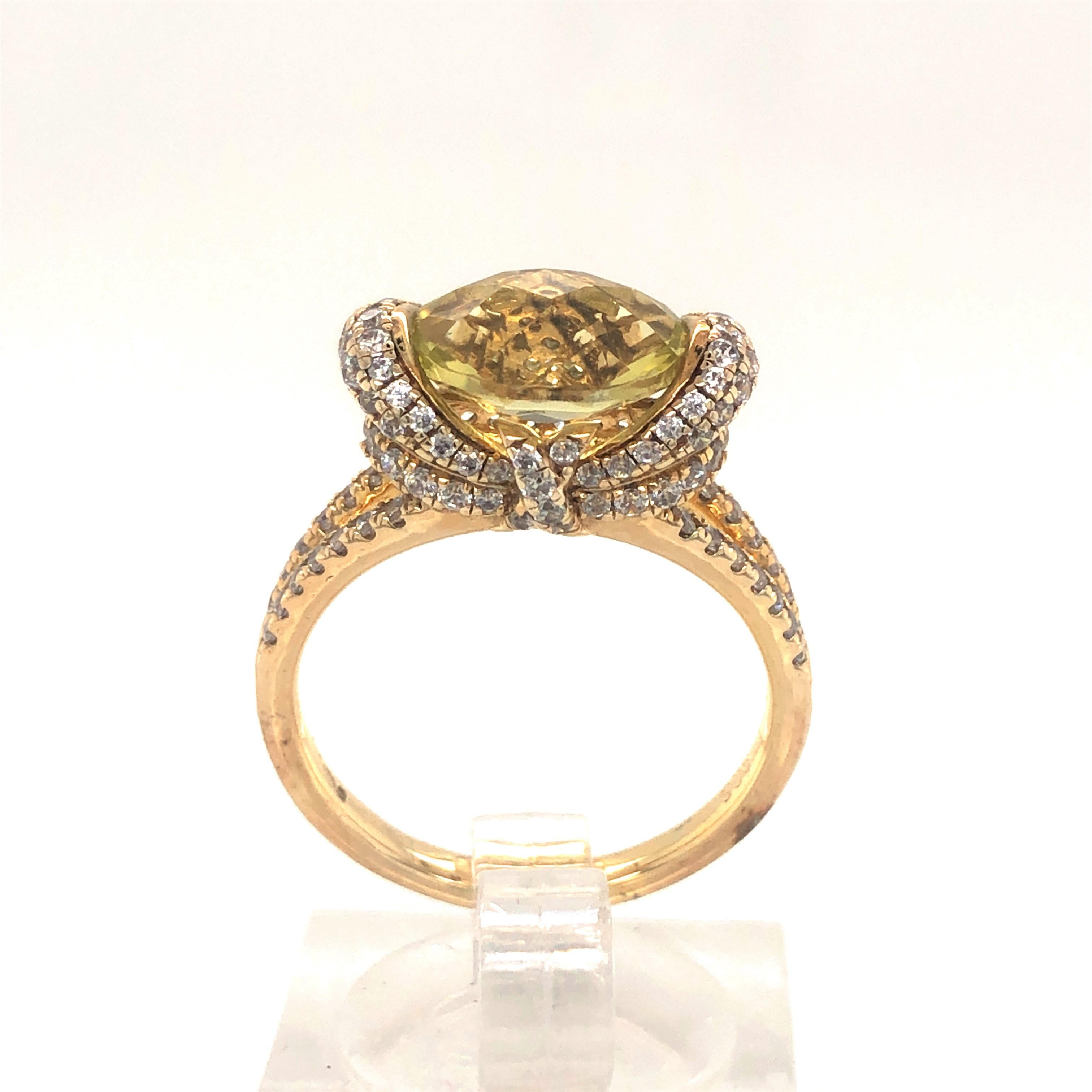 Women's 1.37 Carat Fancy Cushion Cut Lemon Citrine Gold Plated Engagement Bridal Ring For Sale