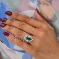 1.37Ct Marquise Emerald 1.05Ct SI/H Halo Diamond Cocktail Ring 14k White Gold