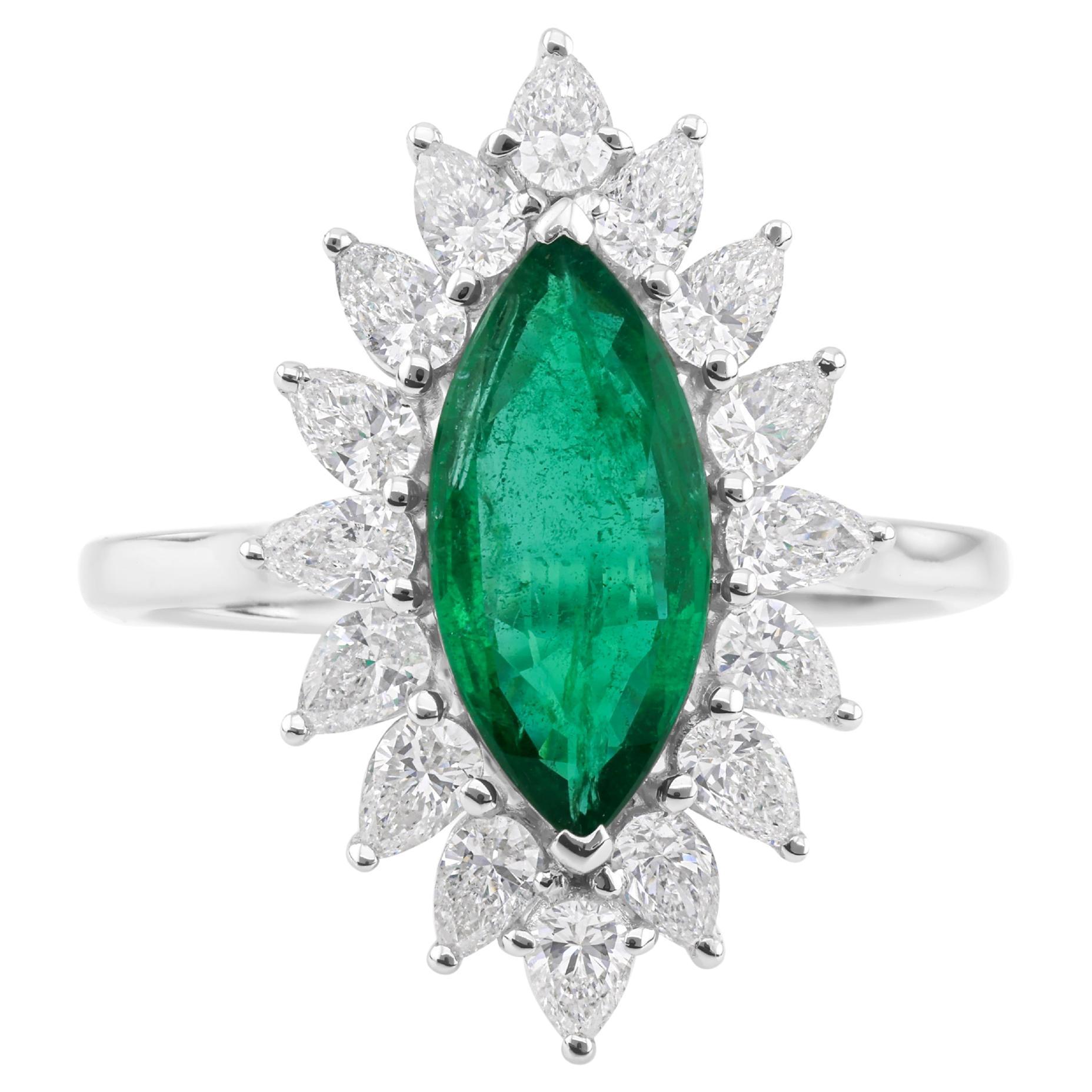 En venta: Esmeralda de Zambia de 1,37 quilates Anillo de diamantes SI/H de 1,05 quilates Oro blanco de 14 quilates