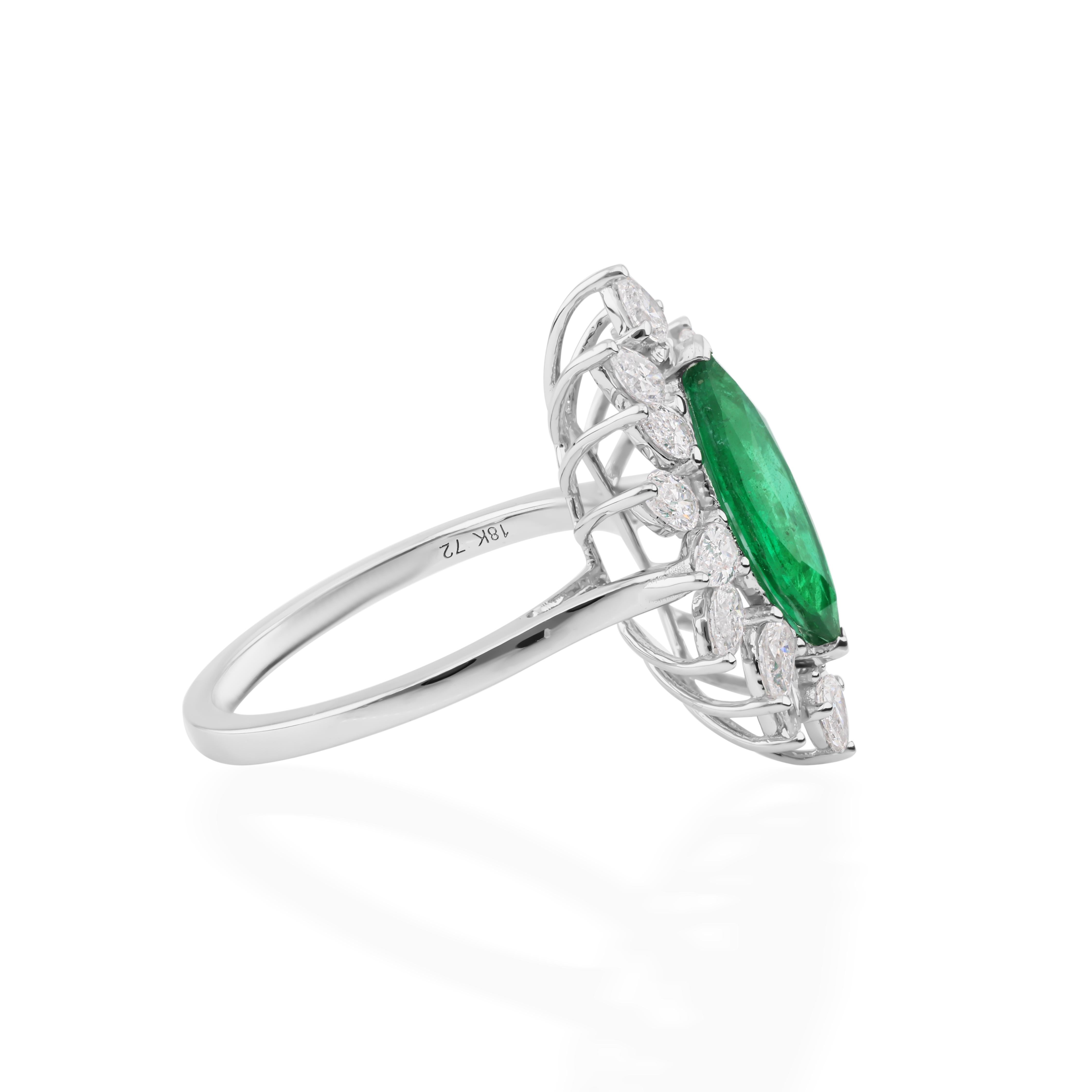 1,37 Karat sambischer Smaragd 1,05 Karat SI/H Diamantring 18 Karat Weißgold (Moderne) im Angebot