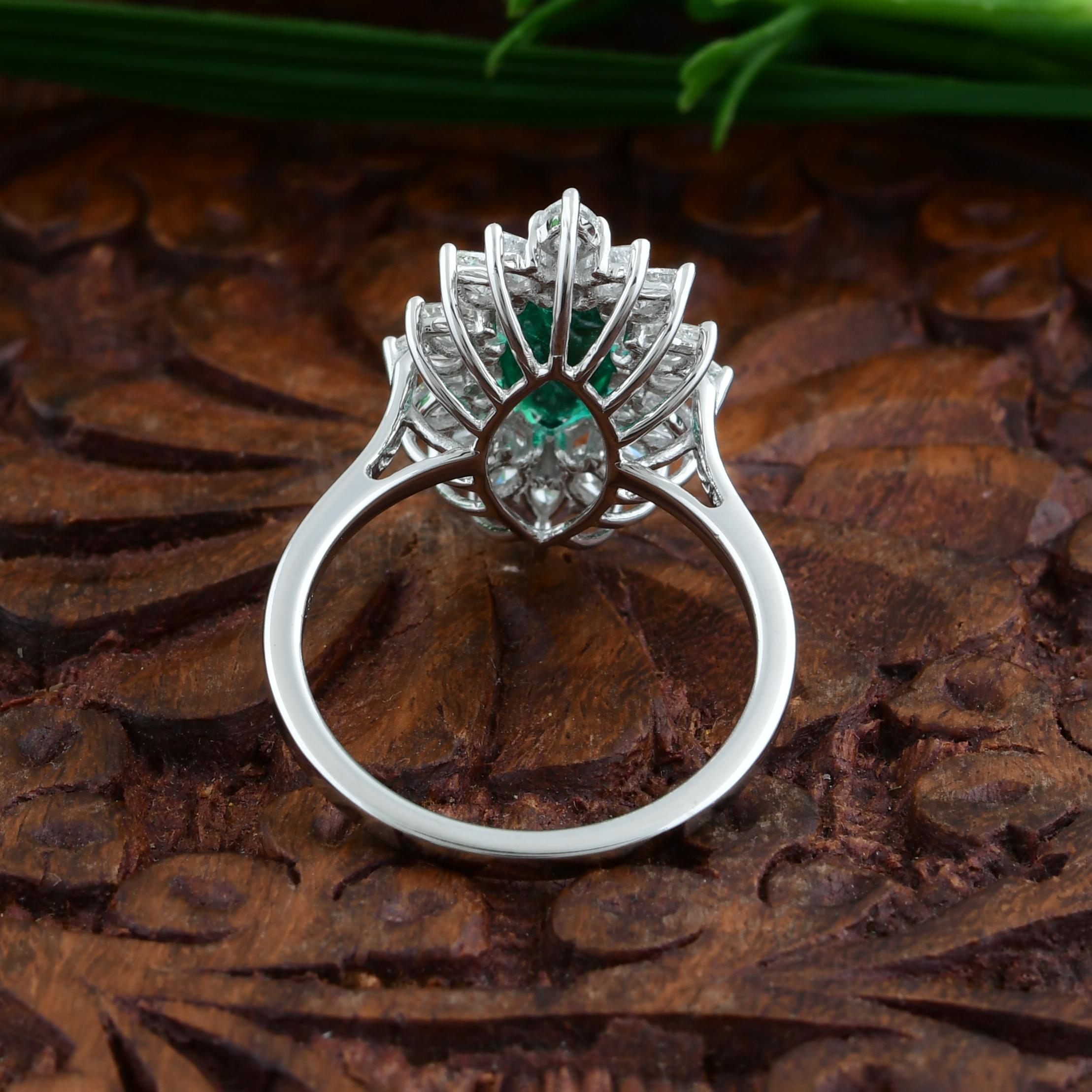 1,37 Karat sambischer Smaragd 1,05 Karat SI/H Diamantring 18 Karat Weißgold Damen im Angebot