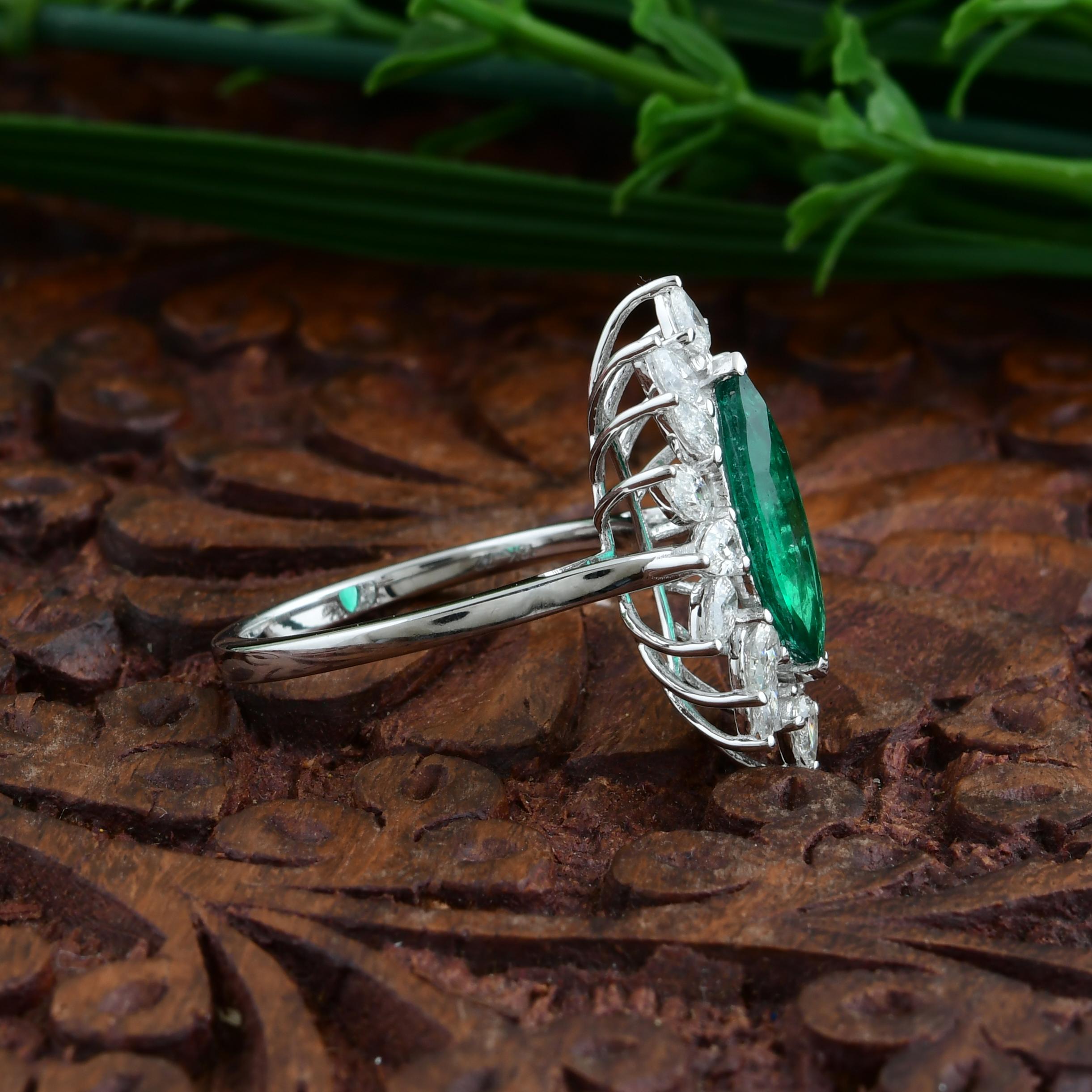 1,37 Karat sambischer Smaragd 1,05 Karat SI/H Diamantring 18 Karat Weißgold im Angebot 1