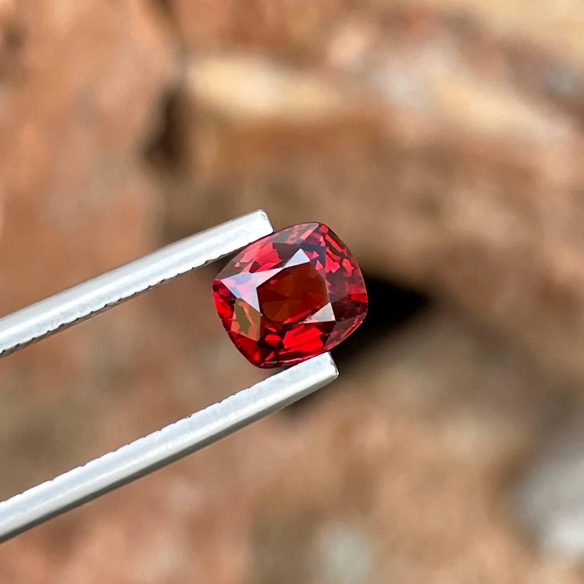 Weight 1.37 carats 
Dimensions 6.94x6.09x3.90 mm
Treatment none 
Origin Burma 
Clarity VVS
Shape cushion 
Cut fancy cushion 




Behold the allure of this exquisite 1.37 carats Red Burmese Spinel, a gemstone of unparalleled beauty and rarity.
