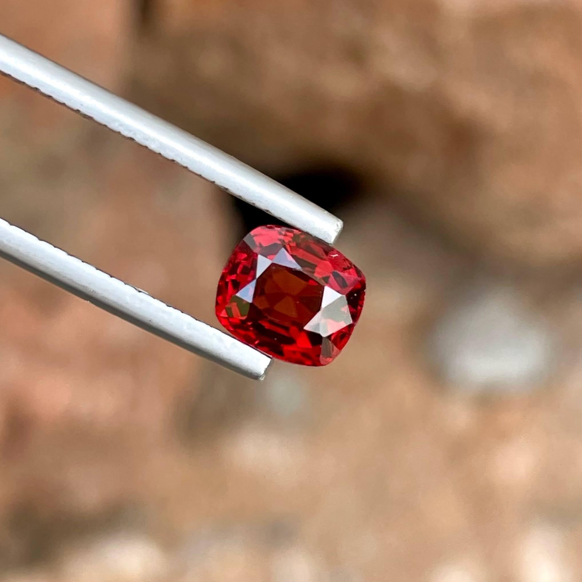 Modernist 1.37 Carats Red Burmese Loose Spinel Stone Fancy Cushion Cut Natural Gemstone For Sale