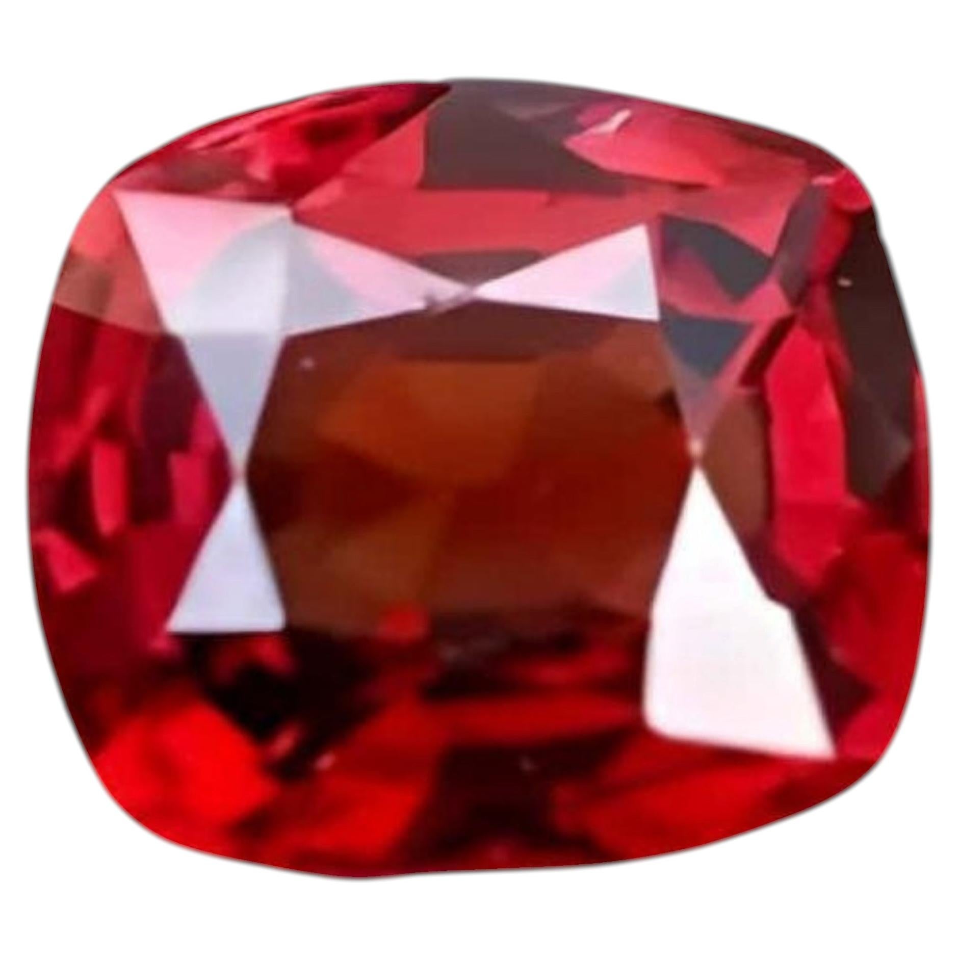 1.37 Carats Red Burmese Loose Spinel Stone Fancy Cushion Cut Natural Gemstone