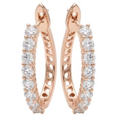 1.37 ct Round Diamond Inside-Out Hoop Earrings 14K Rose Gold 1st AnniversaryGIft