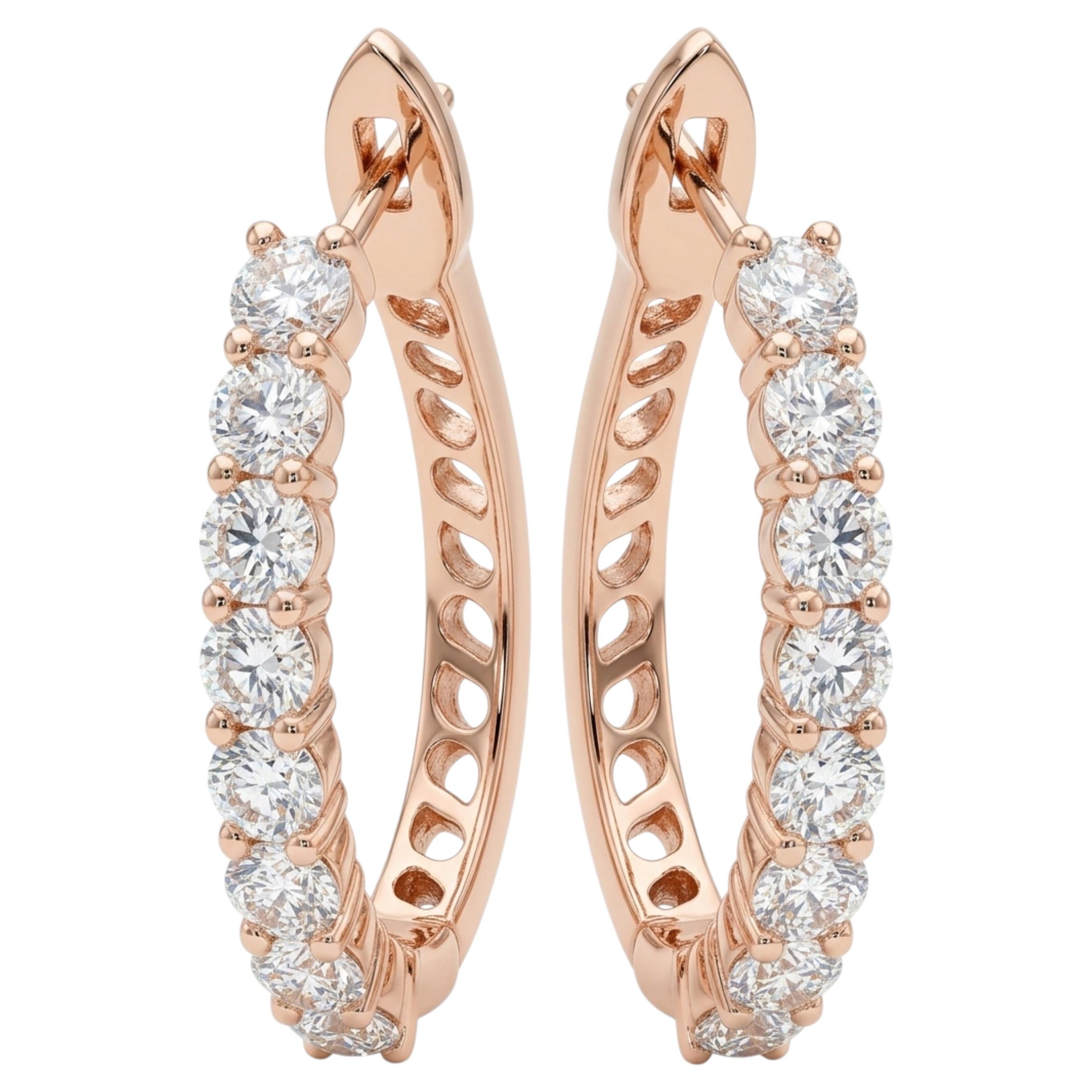 1.37 ct Round Diamond Inside-Out Hoop Earrings 18K Rose Gold Birthday Gift