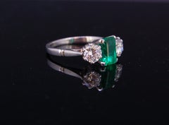 1.37 Carat Colombian Emerald and Diamond Three-Stone Ring Certificated