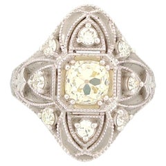 Bague fantaisie en or blanc 18 carats avec diamant taille vieille mine de 1,37 carat + 0,42 carat certifié IGI