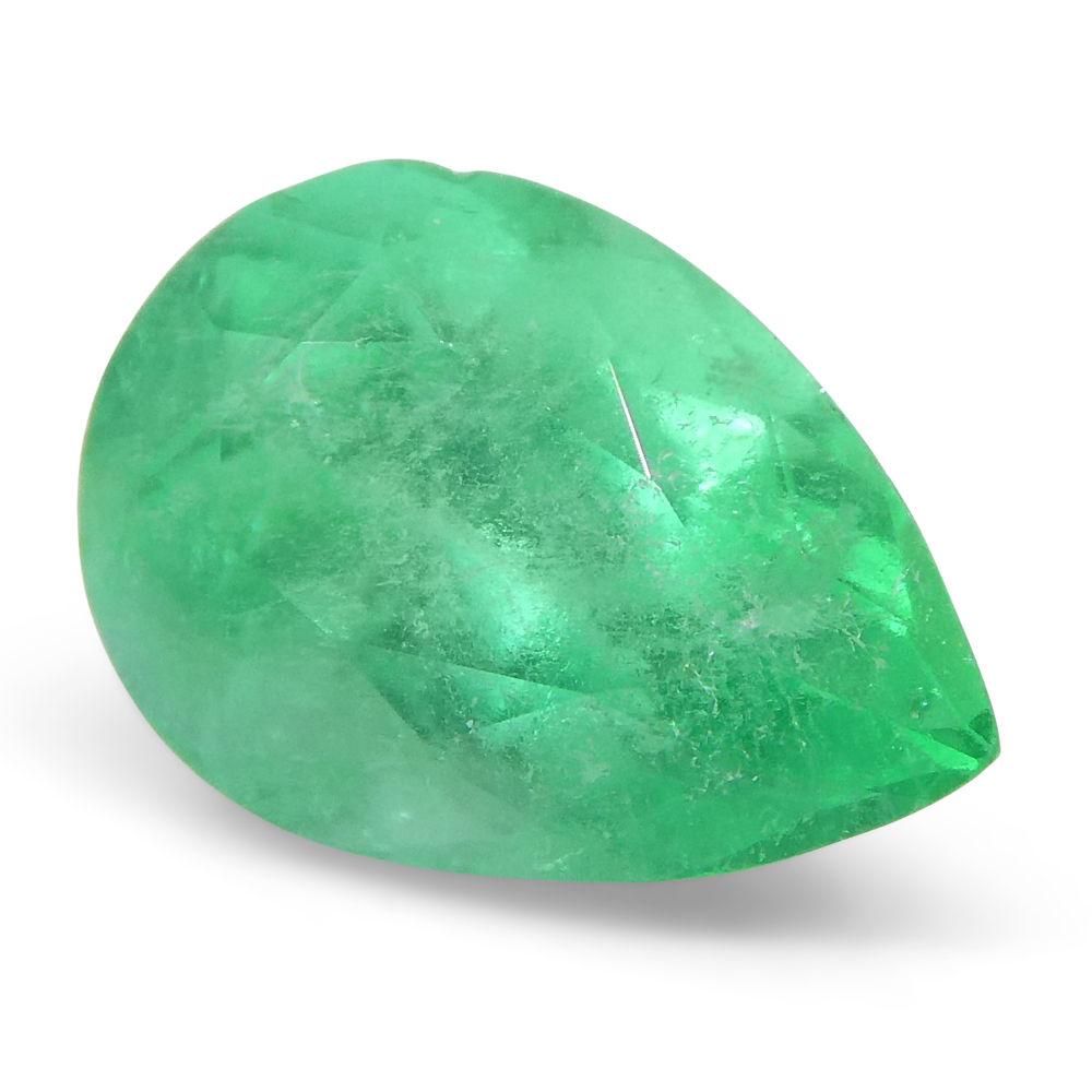 Women's or Men's 1.37 ct Pear Emerald GIA Certified Colombian For Sale