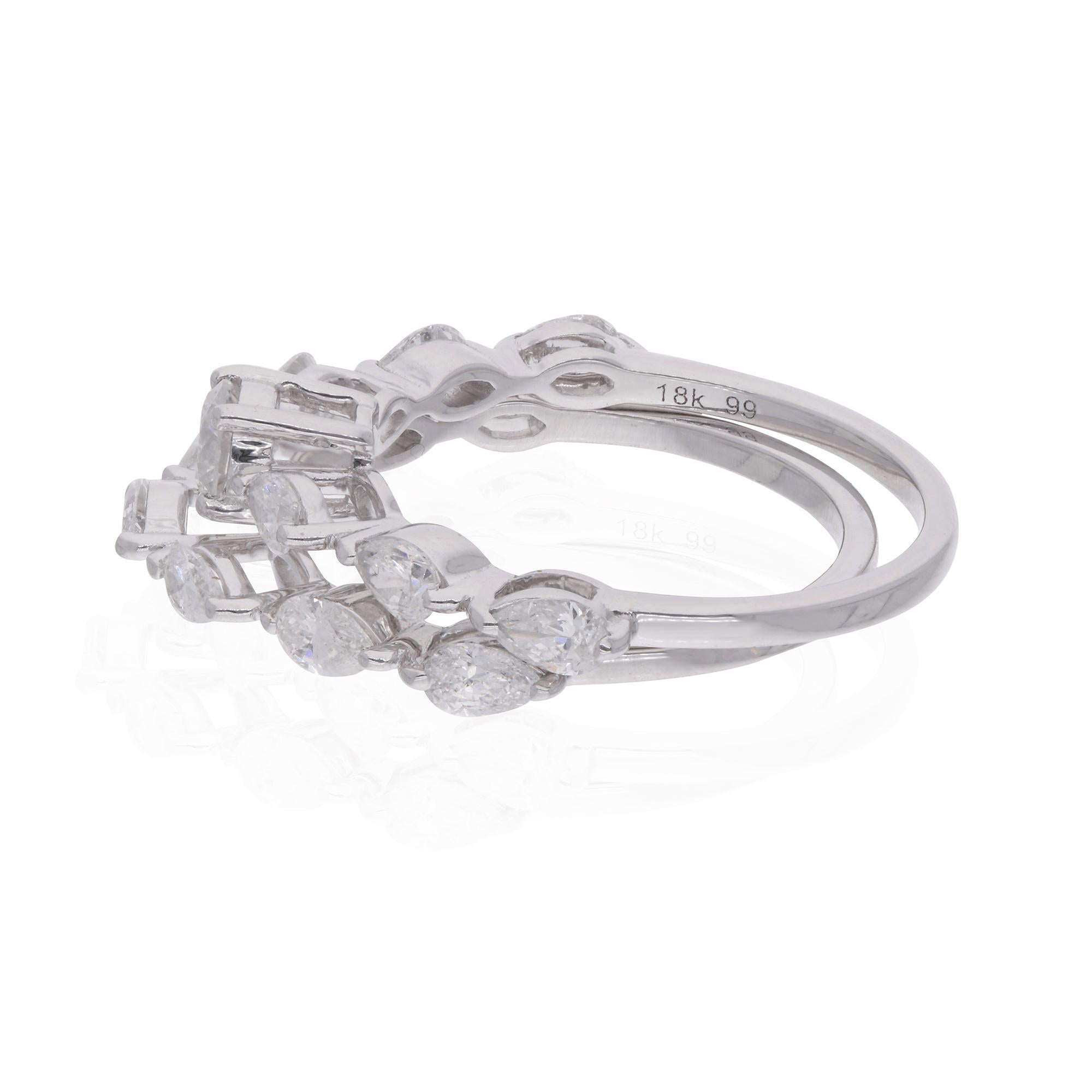 Modern 1.37 Ct. Round & Pear Diamond Ring Set 14 Karat White Gold Handmade Fine Jewelry For Sale