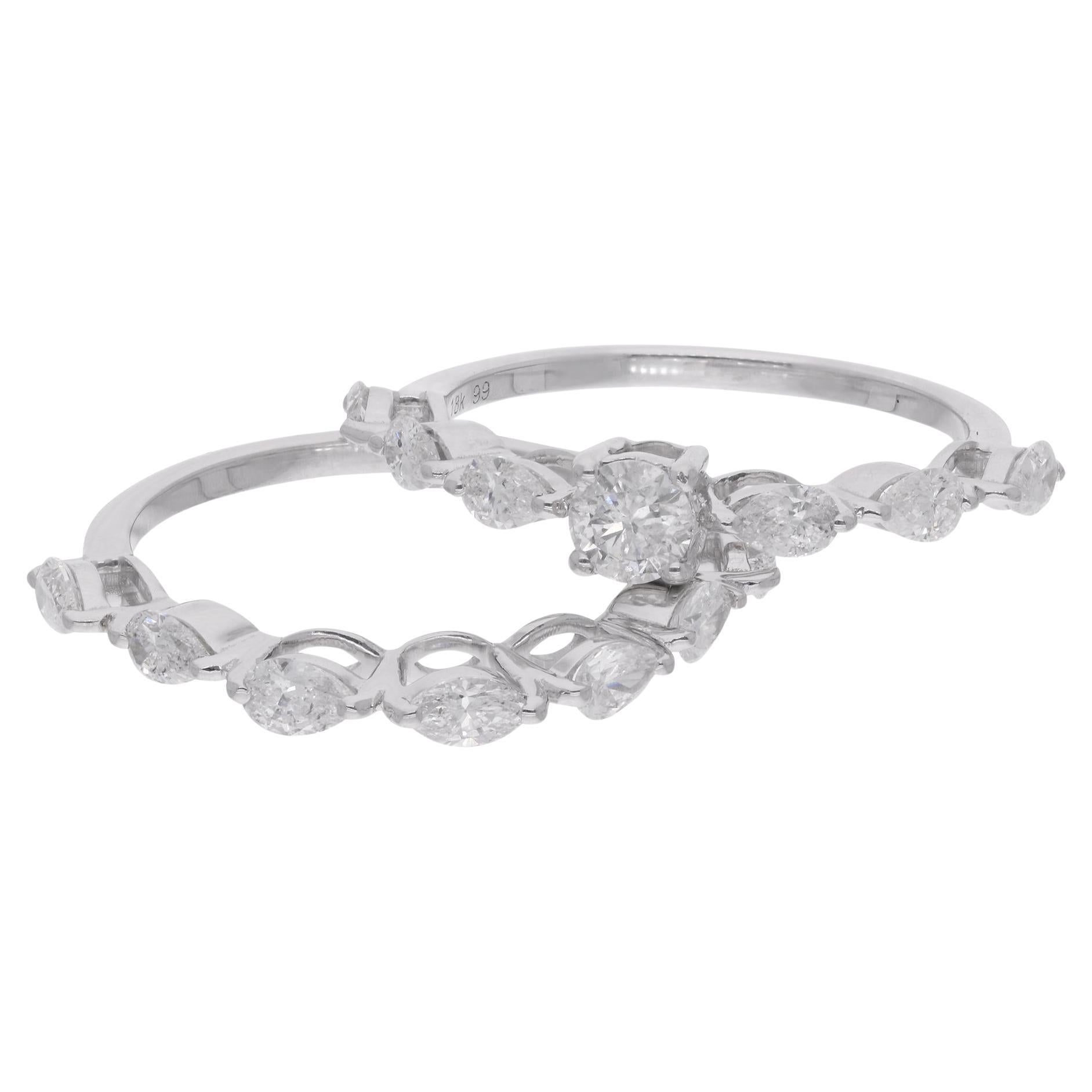 1,37 ct. Handgefertigter, runder und birnenförmiger Diamantring aus 14 Karat Weißgold