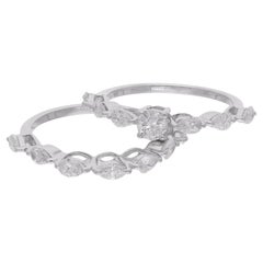 1.37 Ct. Bague de joaillerie artisanale en or blanc 14 carats sertie de diamants ronds et poire