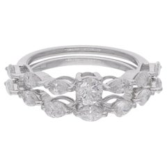 1,37 Ct. Anillo de diamantes redondo y pera en oro blanco de 18 quilates Joyería fina hecha a mano