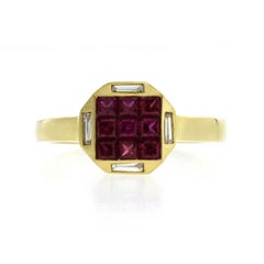 1.37 Carat Ruby and 0.15 Carat Diamonds 18 Karat Yellow Gold Band Ring