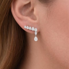14k White Gold Diamond Drop Earrings 1.37 Ct Marquise & Pear Cut Luxury Gift