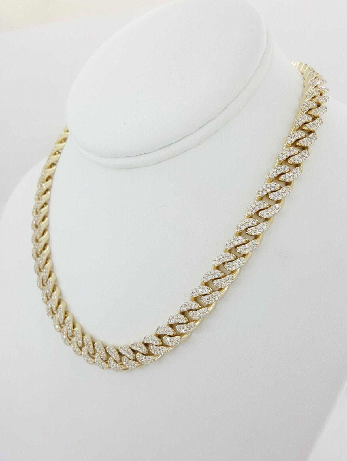 10K Yellow Gold 13.7 ct Total Weight Round Brilliant Cut Diamonds Solid Cuban Link Chain Necklace.

The necklace weighs 91.3 grams, 16