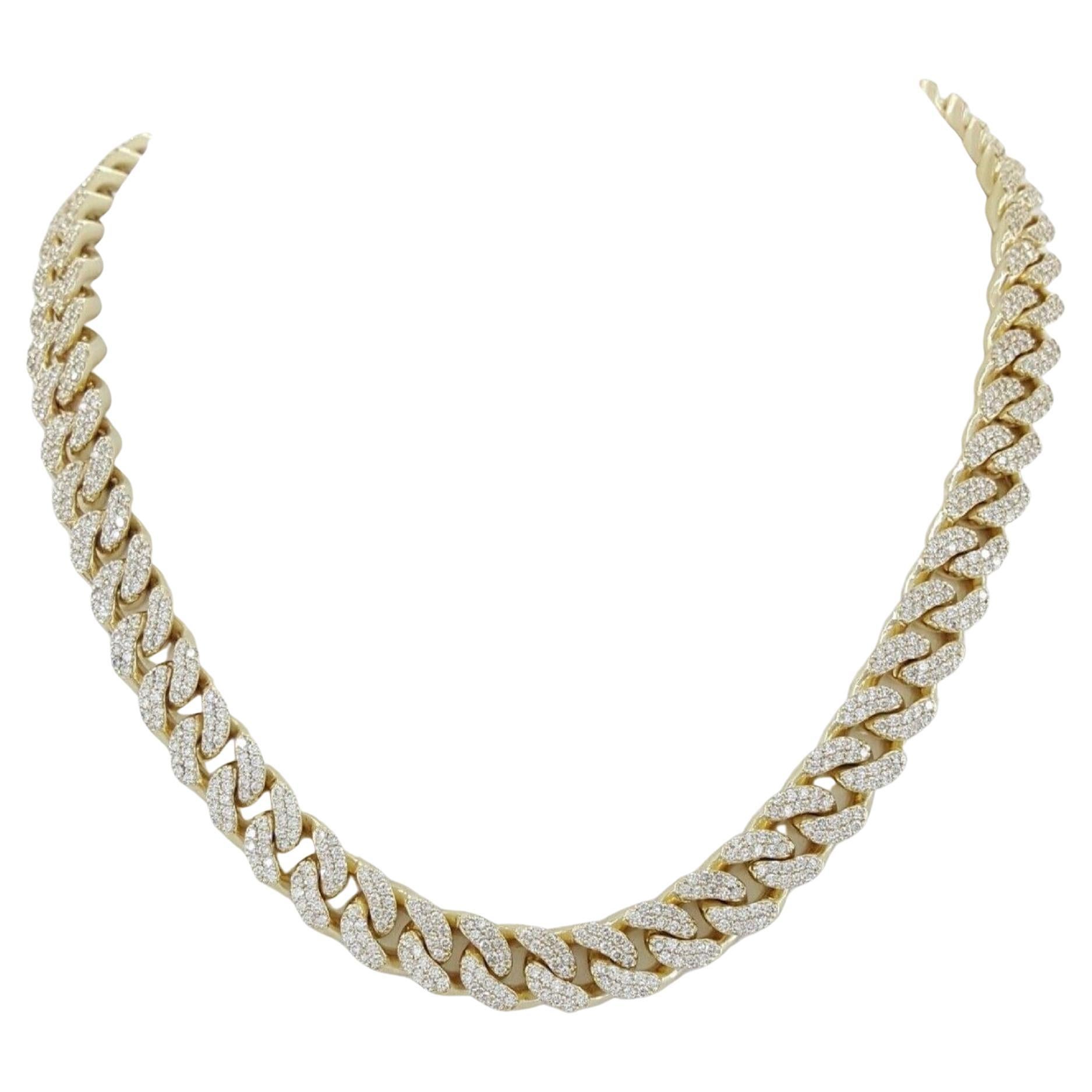 13 Carat Round Brilliant Cut Diamonds Solid Cuban Link Chain Necklace For Sale
