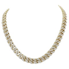 13.7ct Total Weight Round Brilliant Cut Diamonds Solid Cuban Link Chain Necklac