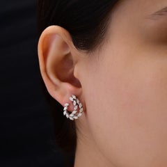 1.37 ctw Marquise Diamond Double-Row Open Crescent Hoop Earrings 14K White Gold