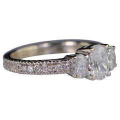 1.37 Carat Oval Diamond 3-Stone White Gold Engagement Ring