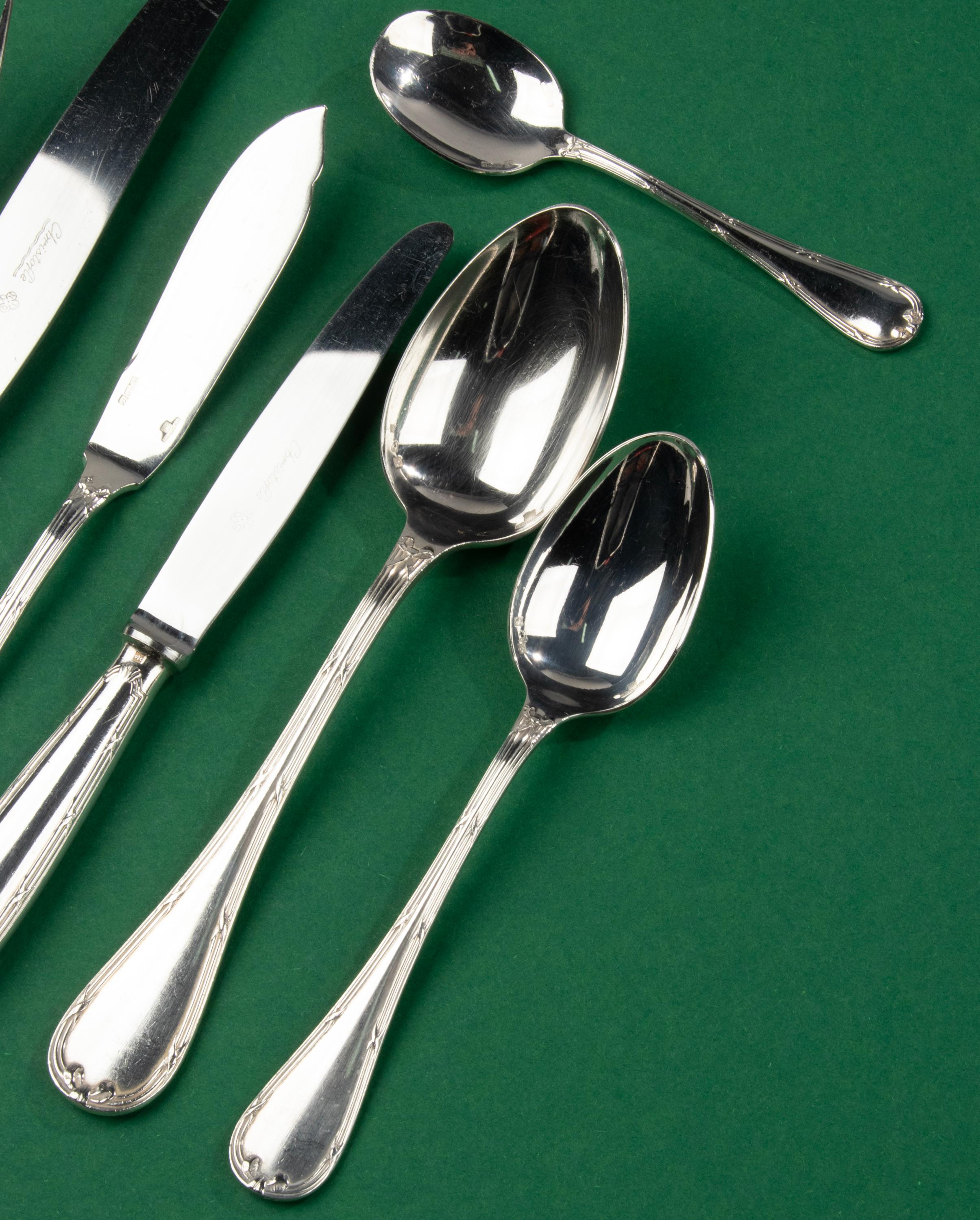137-Piece Set Silver Plated Tableware - Christofle - Rubans Croisés - Complete  For Sale 5