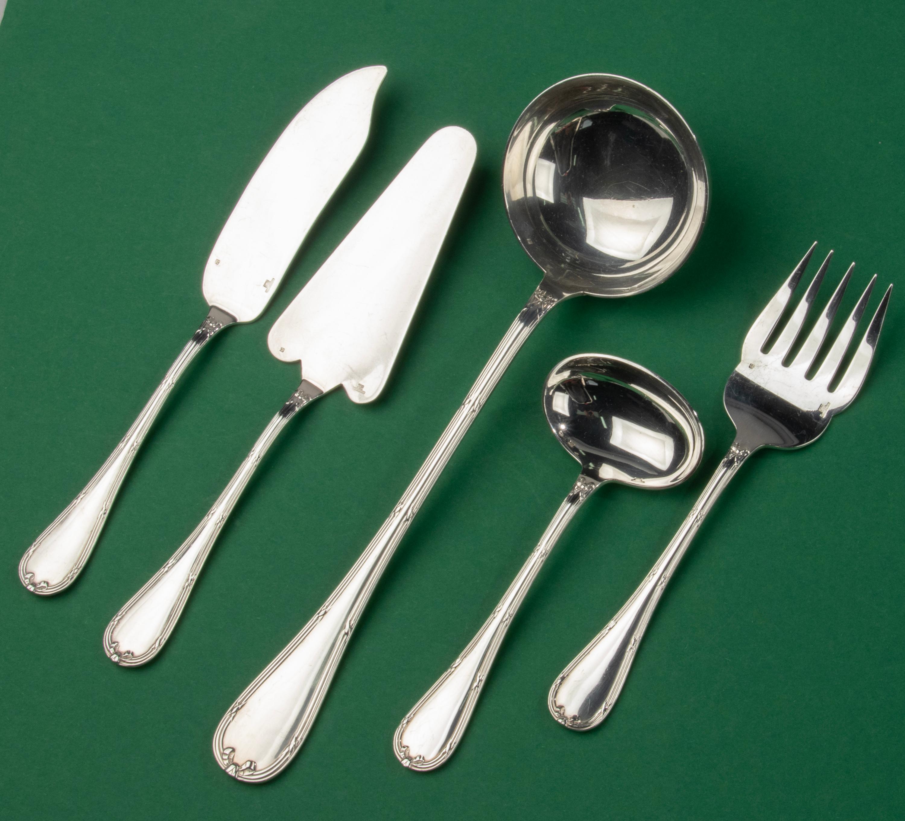 137-Piece Set Silver Plated Tableware - Christofle - Rubans Croisés - Complete  For Sale 9