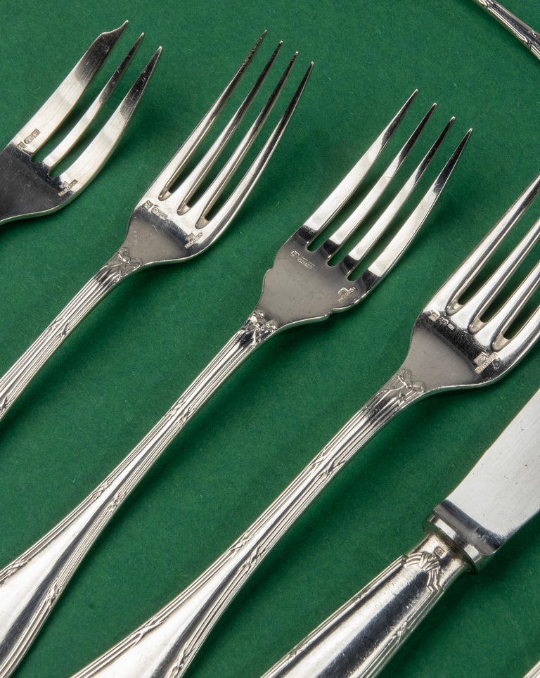 Coffret de 6 cuillères de table en métal argenté Christofle Rubans