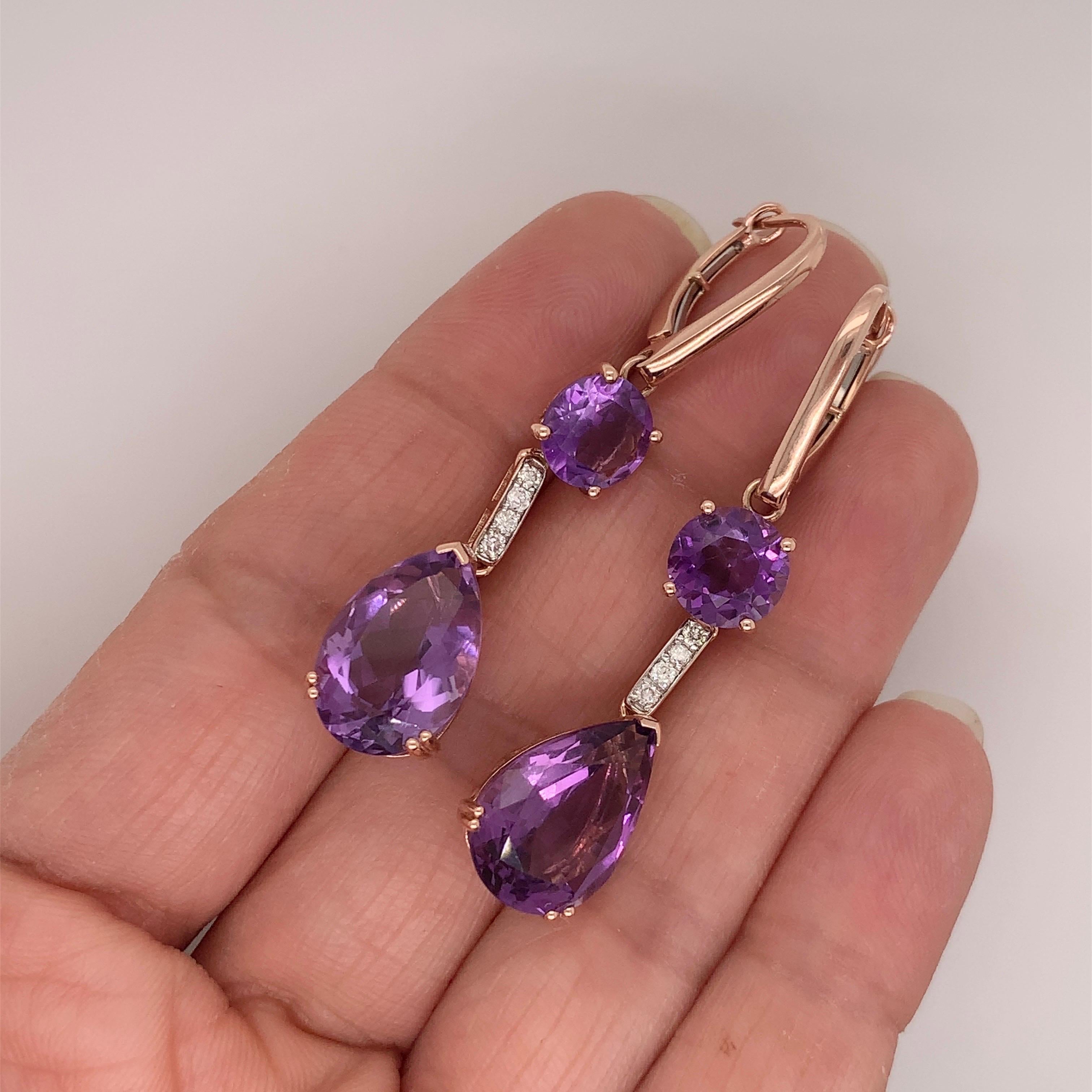 13.70 Carat Amethyst Dangling Earrings In Fair Condition For Sale In Richmond, BC