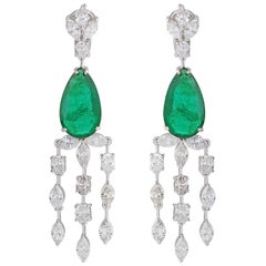 13.70 Carat Emerald Diamond 18 Karat White Gold Chandelier Earrings