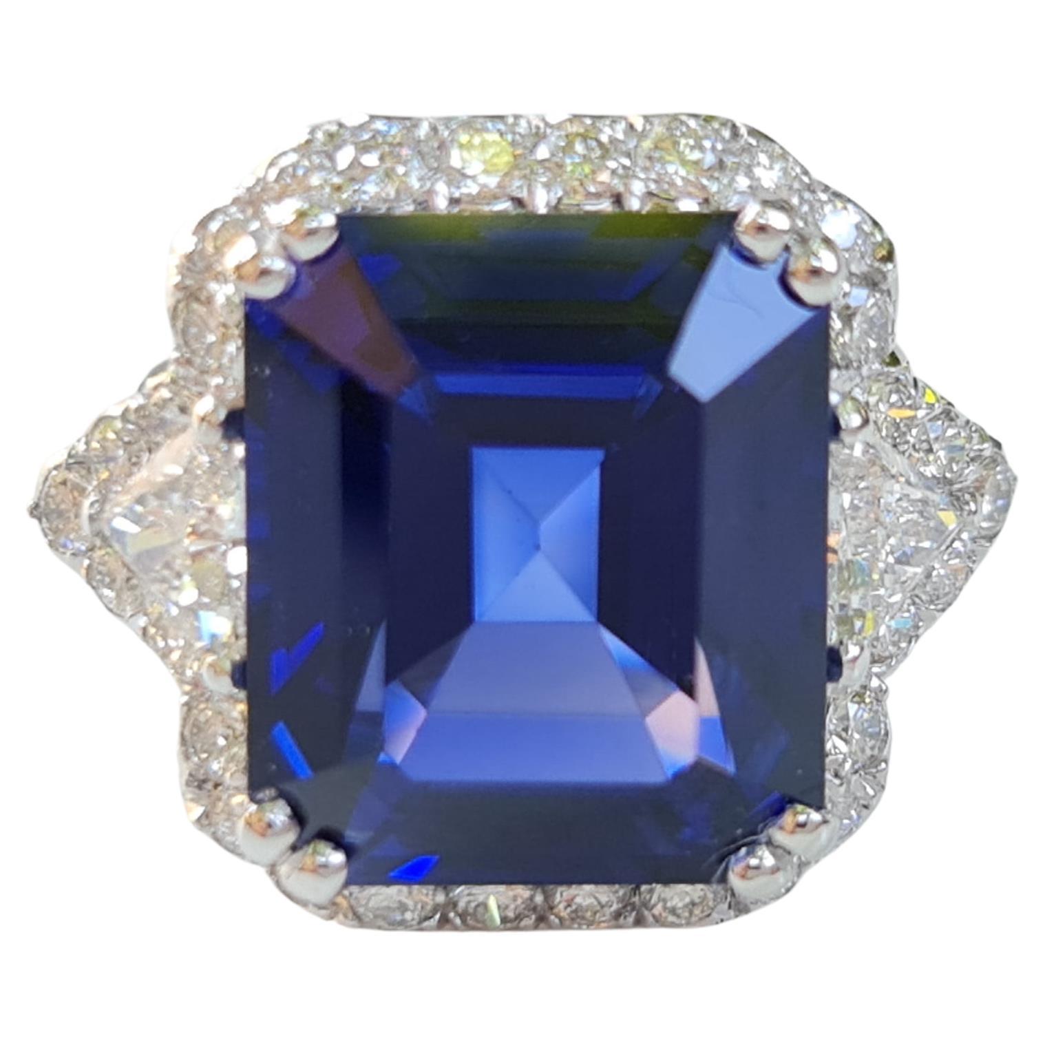 Bague fantaisie en saphir émeraude de 13,70 carats et diamants naturels de 1,20 carat